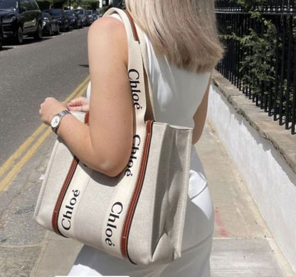 Sac Tote Woody en Toile et Cuir