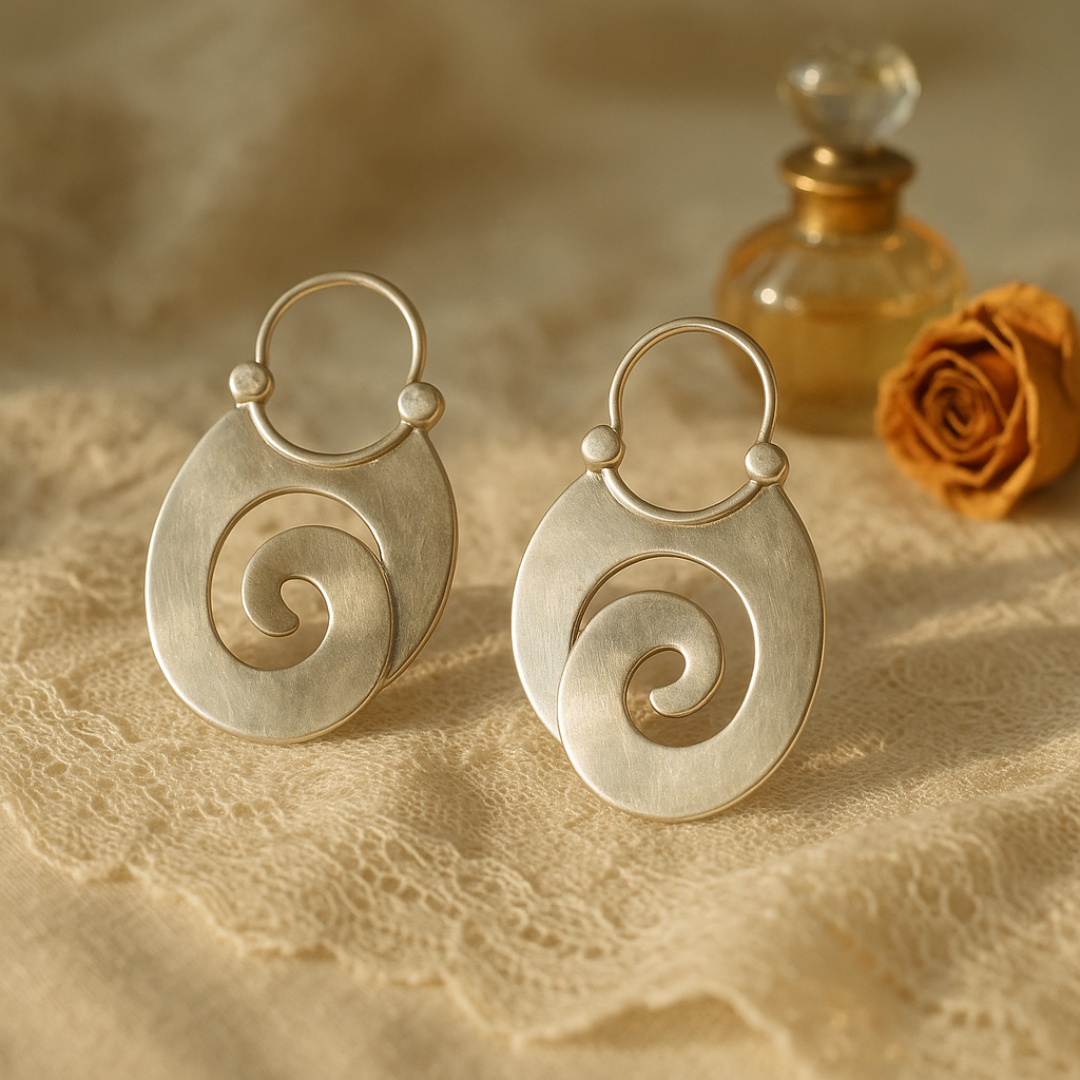Orecchini Vintage in Forma Unica – Riflessione d'Argento con Carattere