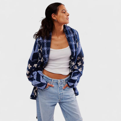 Cardigan Vintage à Col Boutonné