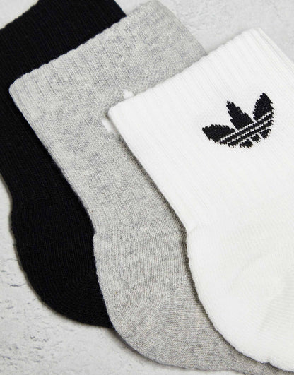 Lot de 6 paires de chaussettes mi-mollet adidas Originals en noir, gris et blanc