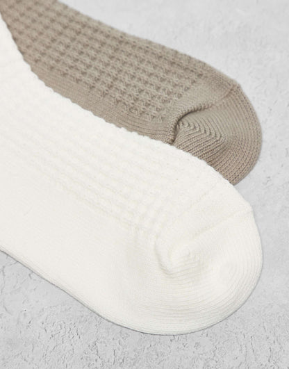 Pack de 2 paires de chaussettes mi-mollet gaufrées NB en crème et beige