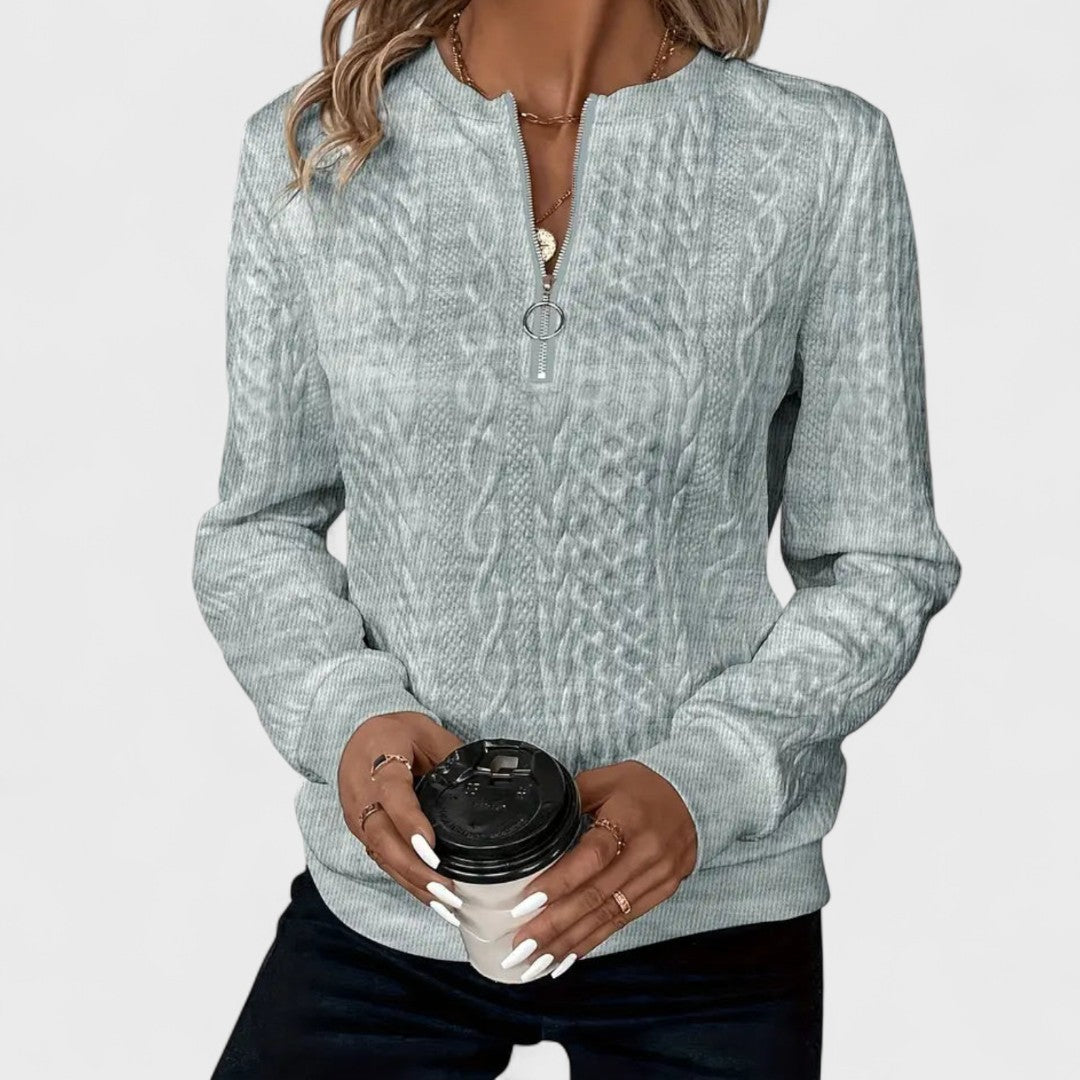 Minda - Maglione da donna con zip e lavorazione a trecce