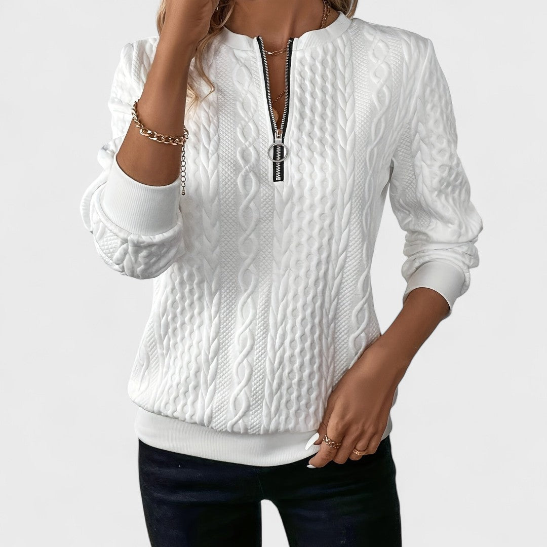 Minda - Maglione da donna con zip e lavorazione a trecce