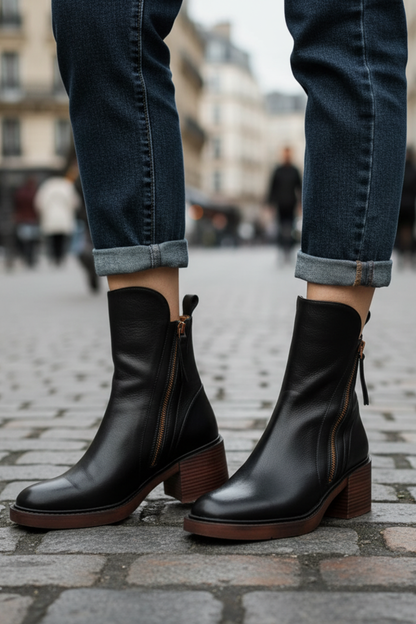 Valorine | Bottines en Cuir Noir