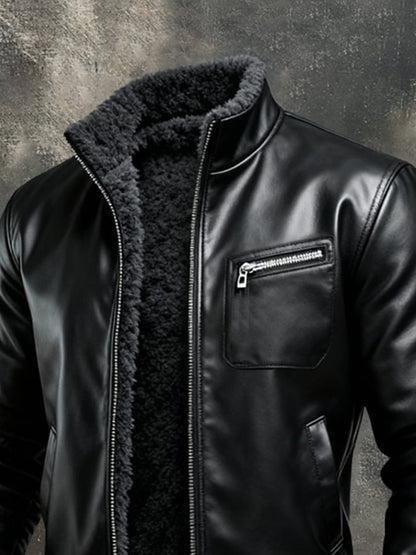 Kamil™ | Veste en Cuir Noir Chaude Doublée Sherpa