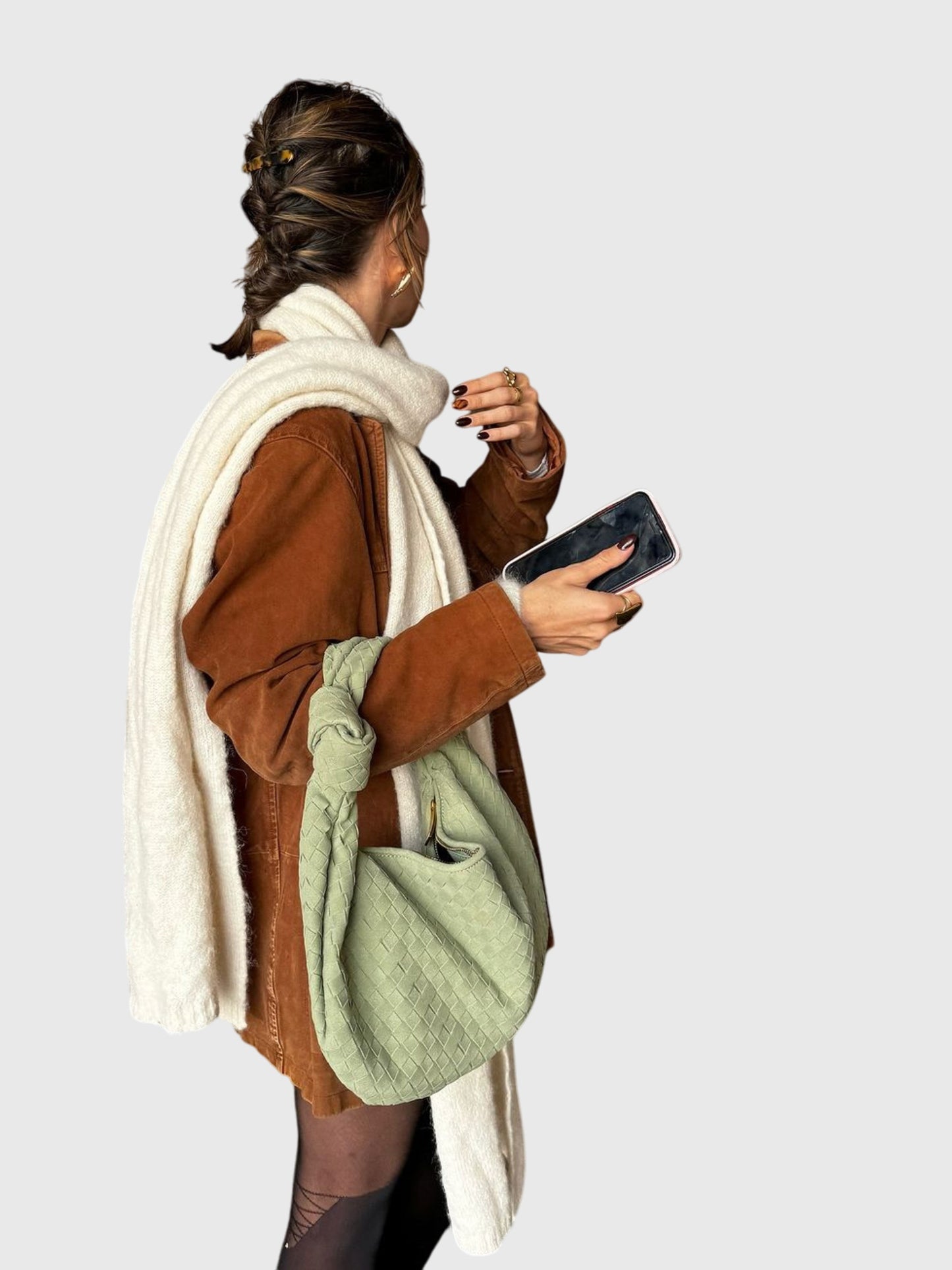 Celeste | Borsa Media Suede Intrecciata con Nodo