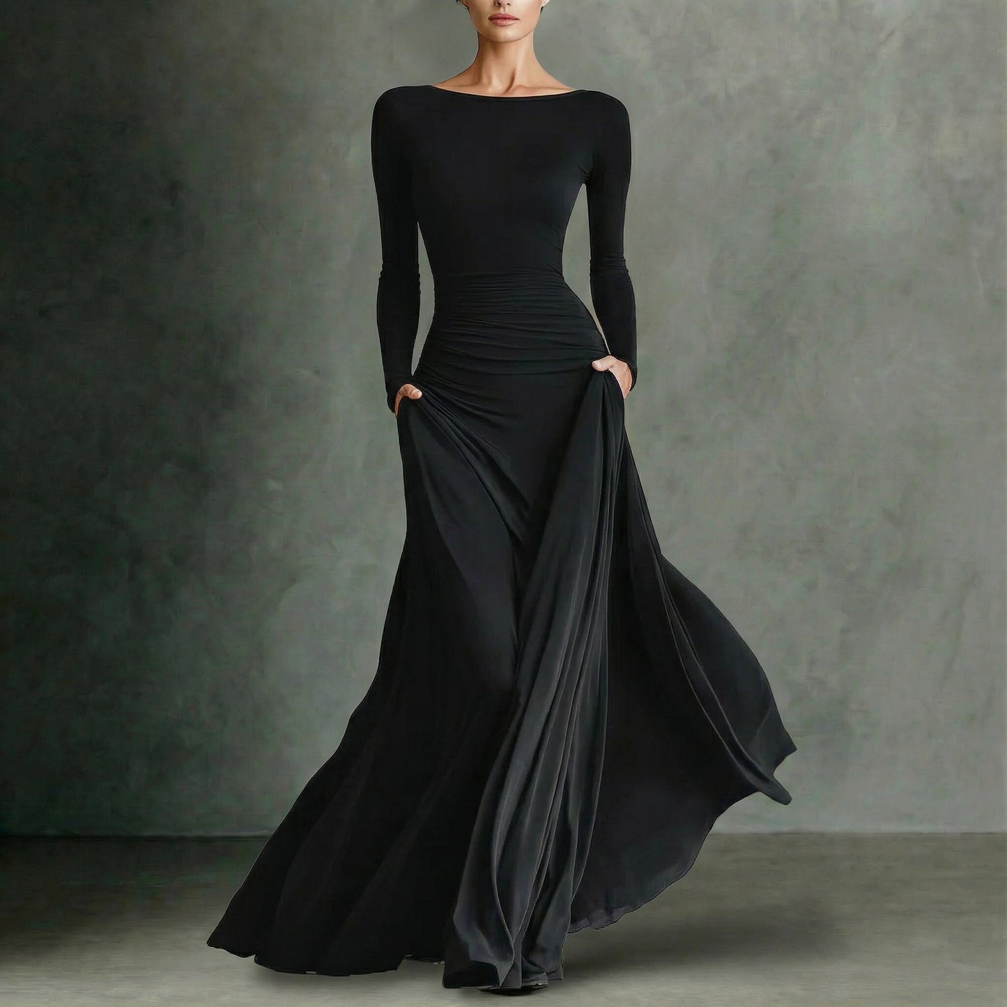 FIORELLA™ | Robe longue moderne en crêpe noir