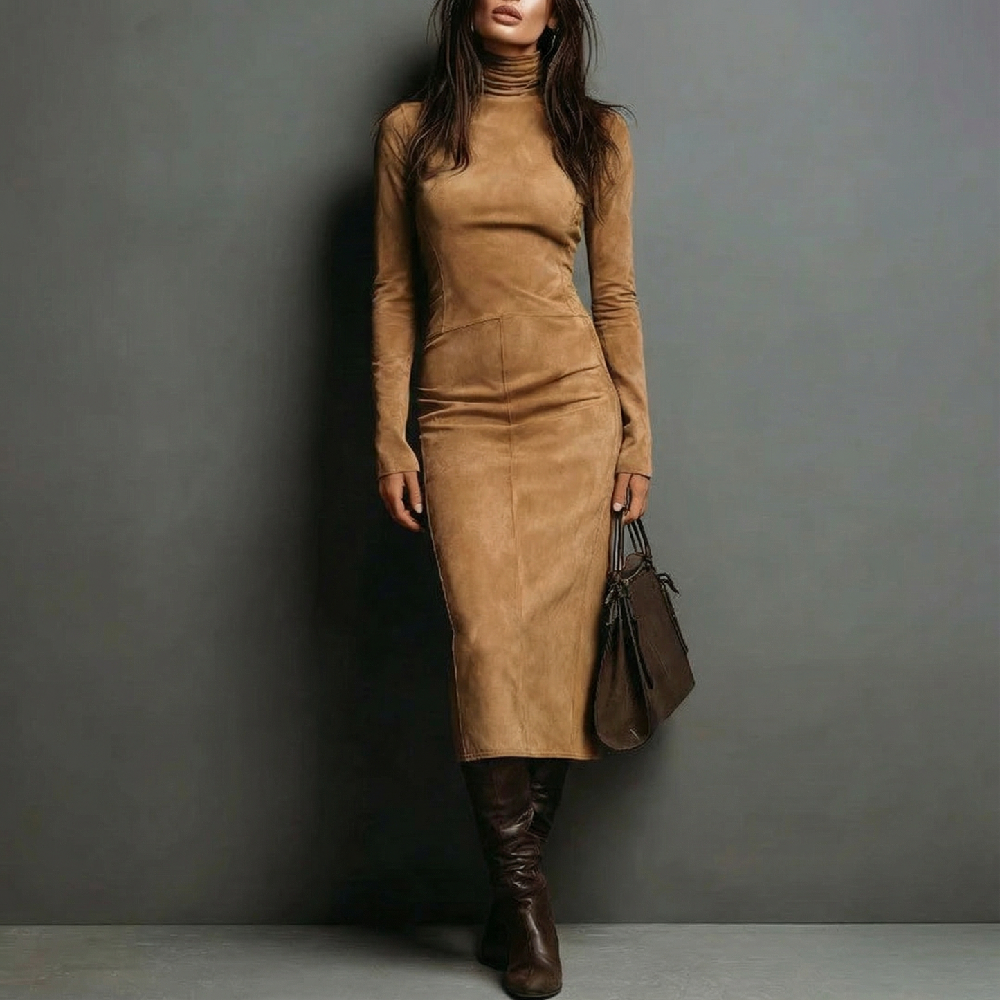 ILARIA™ | Robe en daim avec col montant