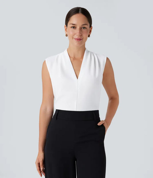 Blouse de Travail Sans Manches à Col V – Élégance et Confort