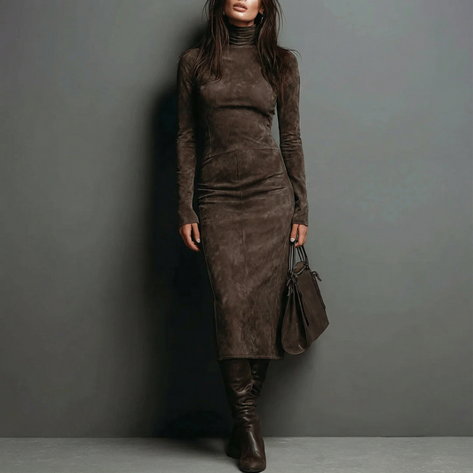 ILARIA™ | Robe en daim avec col montant