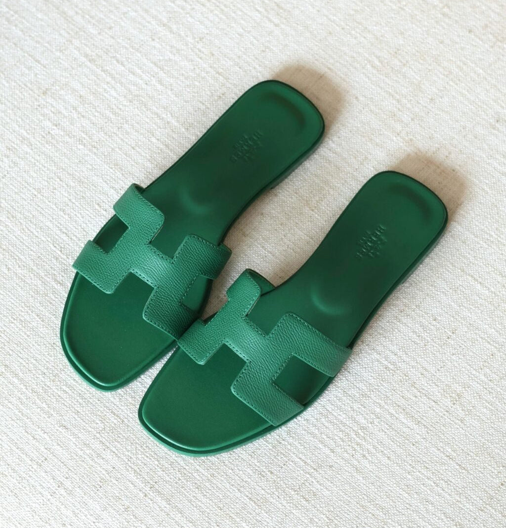 HR mules Vert  — Sandales Plates Cuir