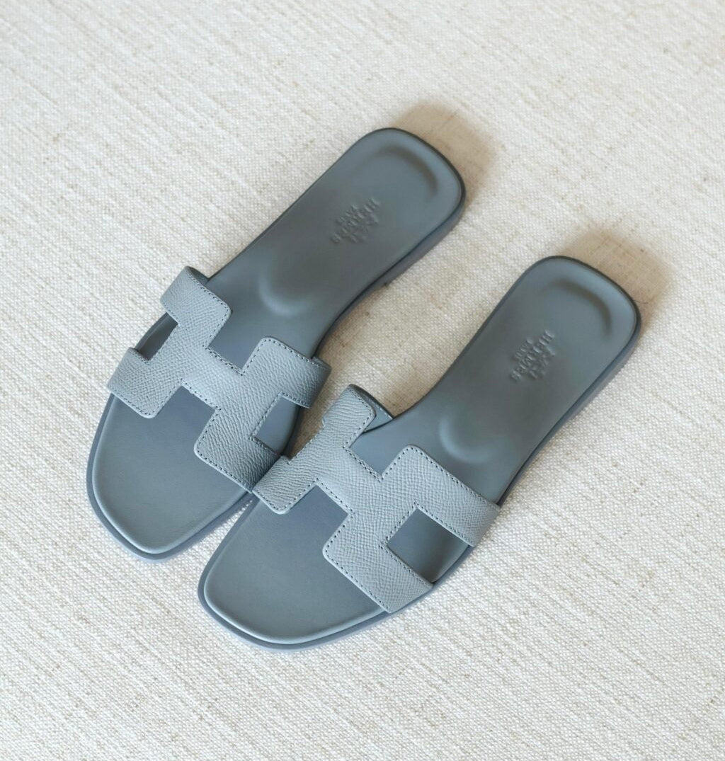 HR mules Bleu Gris  — Sandales Plates Cuir