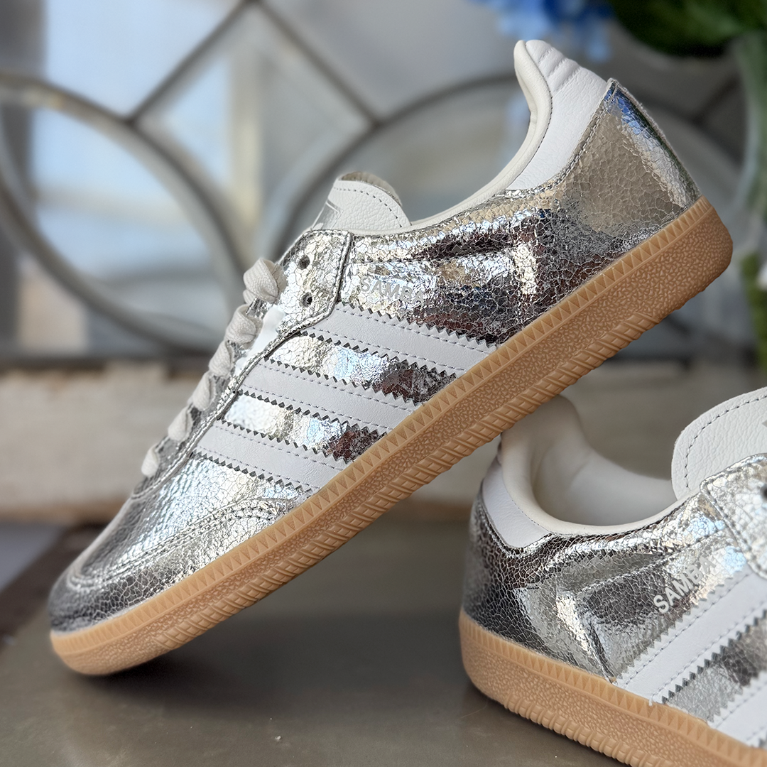 AD Samba OG Femme – Cuir Métallisé Craquelé Argent