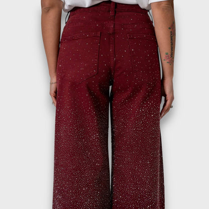 Marvie – Jeans a gamba larga con strass in Bordeaux