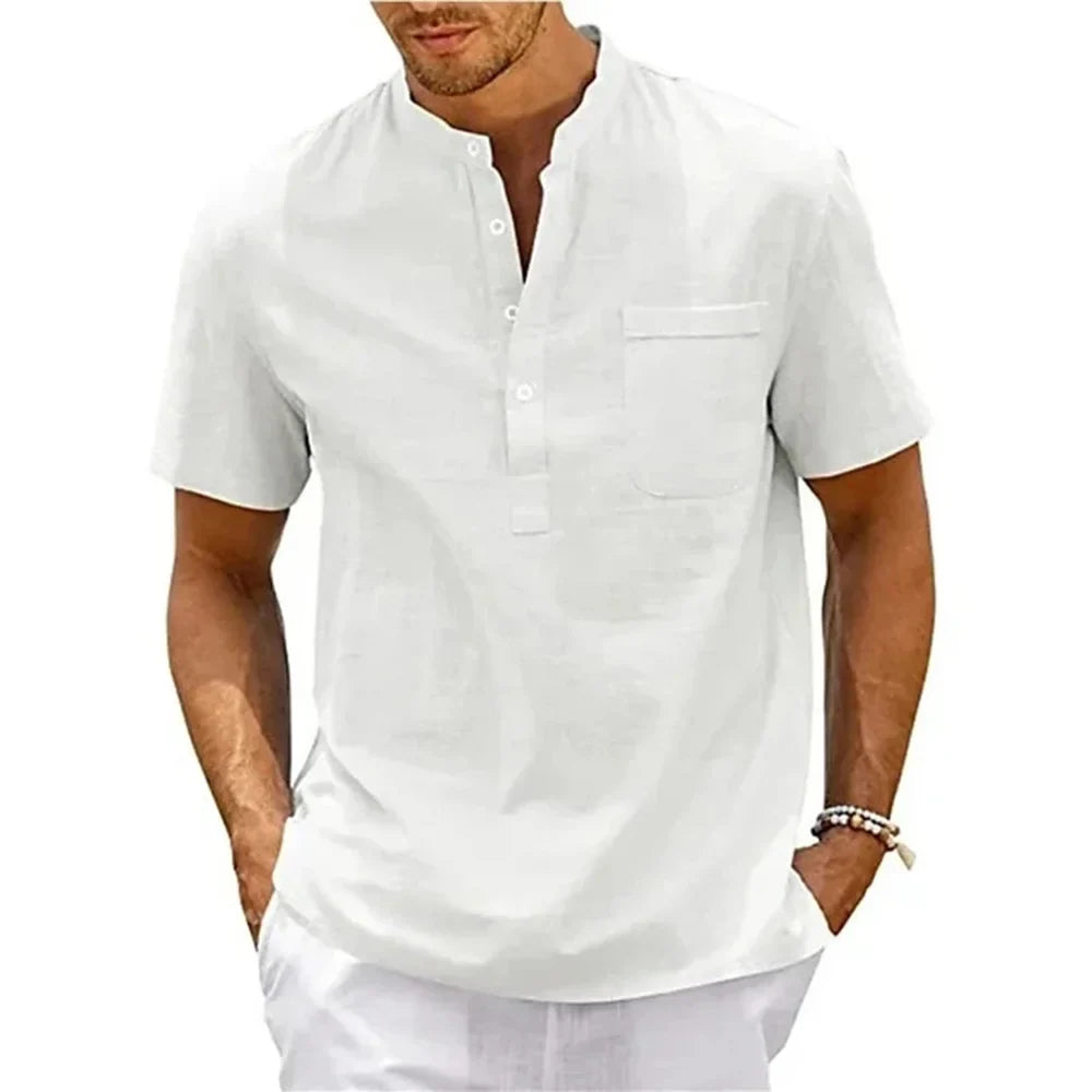 SAMUELE  |  CAMICIA HENLEY IN LINO E COTONE