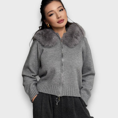 Alisanne – Giacca a maglia con zip e colletto in faux fur