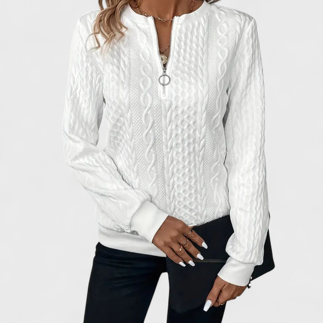 Minda - Maglione da donna con zip e lavorazione a trecce