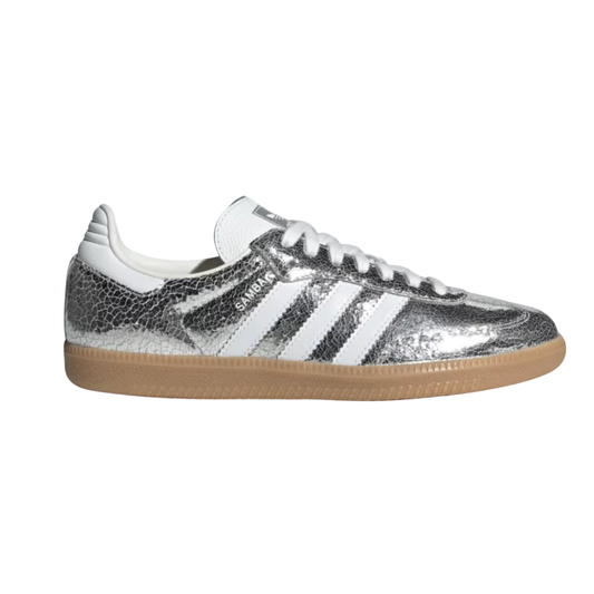 AD Samba OG Femme – Cuir Métallisé Craquelé Argent