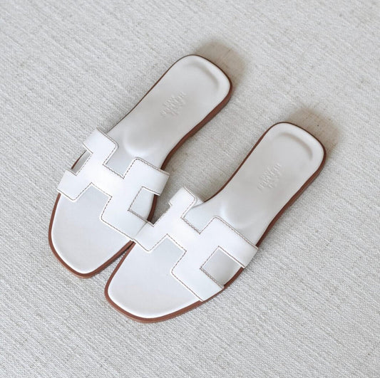 HR mules Blanc — Sandales Plates Cuir