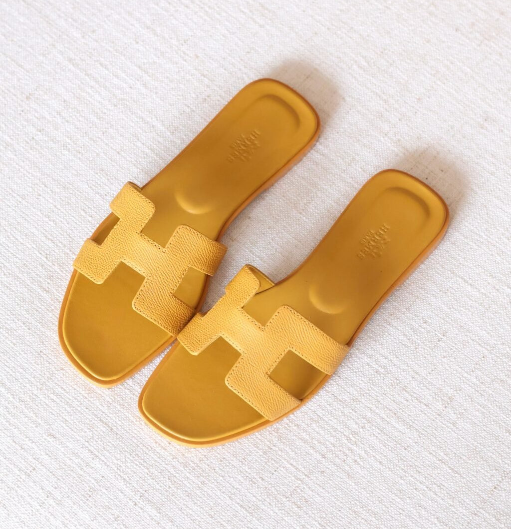HR mules Jaune Moutarde — Sandales Plates Cuir