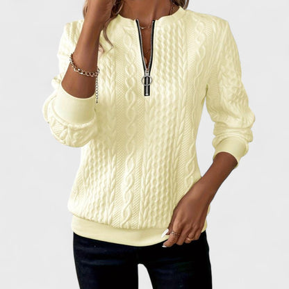 Minda - Maglione da donna con zip e lavorazione a trecce