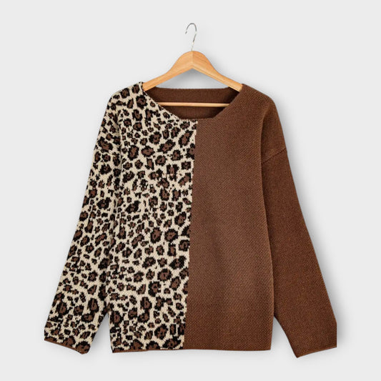 Marina - Maglione Casual con Design Leopardato