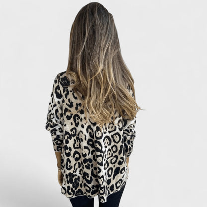 Elvéra - Top casuale da donna con stampa leopardo