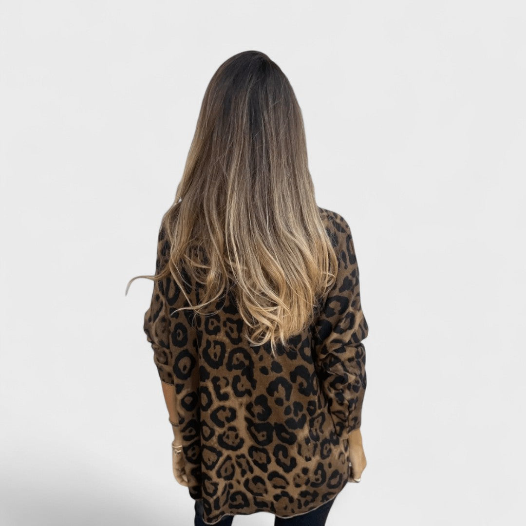 Elvéra - Top casuale da donna con stampa leopardo