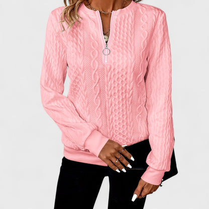 Minda - Maglione da donna con zip e lavorazione a trecce