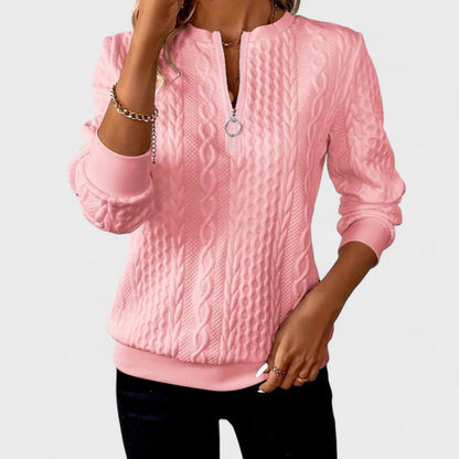 Minda - Maglione da donna con zip e lavorazione a trecce
