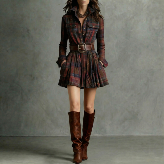 PAZ™ | Robe courte vintage à carreaux