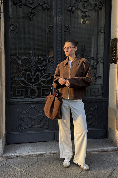 VALIRA Giacca Zip in Finta Suede